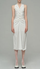 SATIN PEARL DECORATIVE DRESS IN WHITE